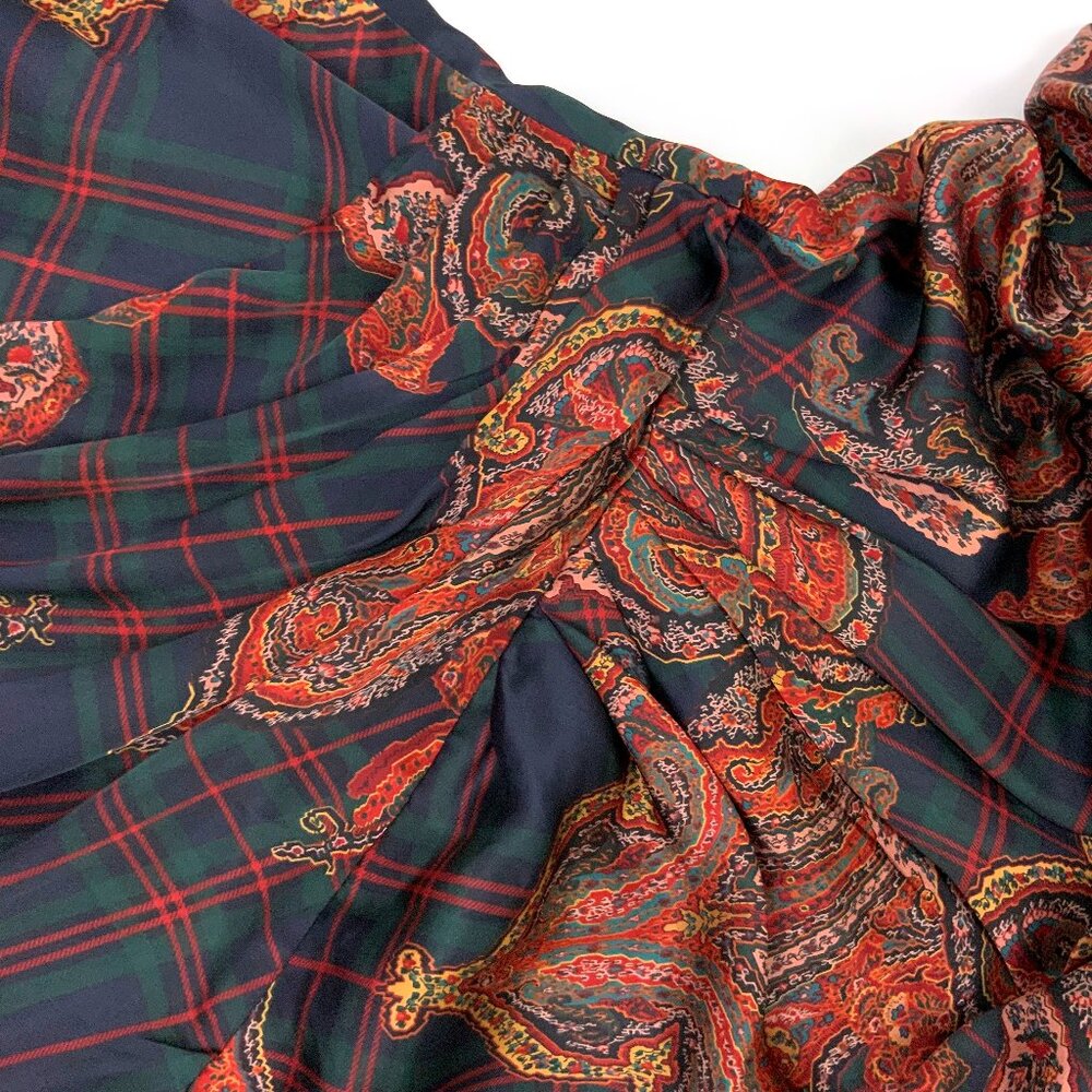 LAUREN Ralph Lauren  Silk Paisley and Plaid Faux Wrap Dress Size 10 - Picture 10 of 16